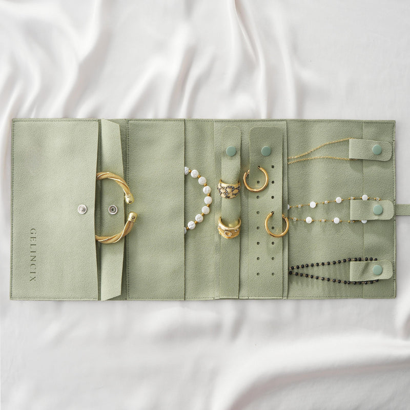 10pcs Jewelry Roll Organizers Wholesale, Vegan Suede Travel Cases with Logo Option, Boutique Resale Stock