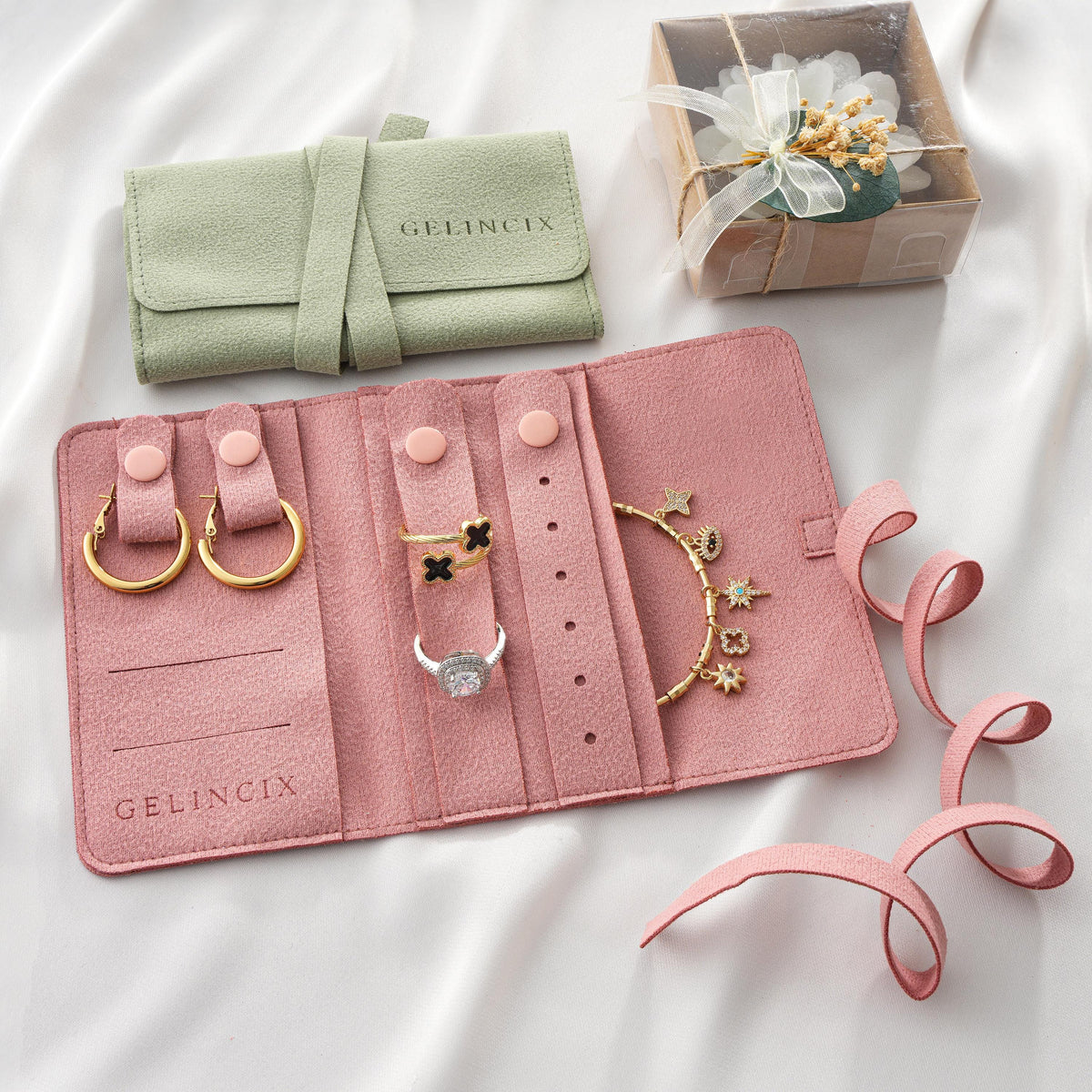 10pcs Travel Jewelry Rolls 19x12cm Wholesale, Anti Tangle Necklace Ring Cases, Vegan Suede Resale Pack