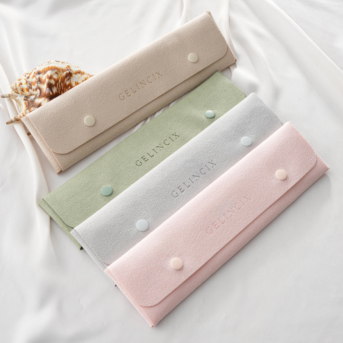 25pcs Necklace Pouches Anti Tangle 6x22cm, Vegan Suede Chain Bags Bulk, Jewelry Brand Shipping Packaging