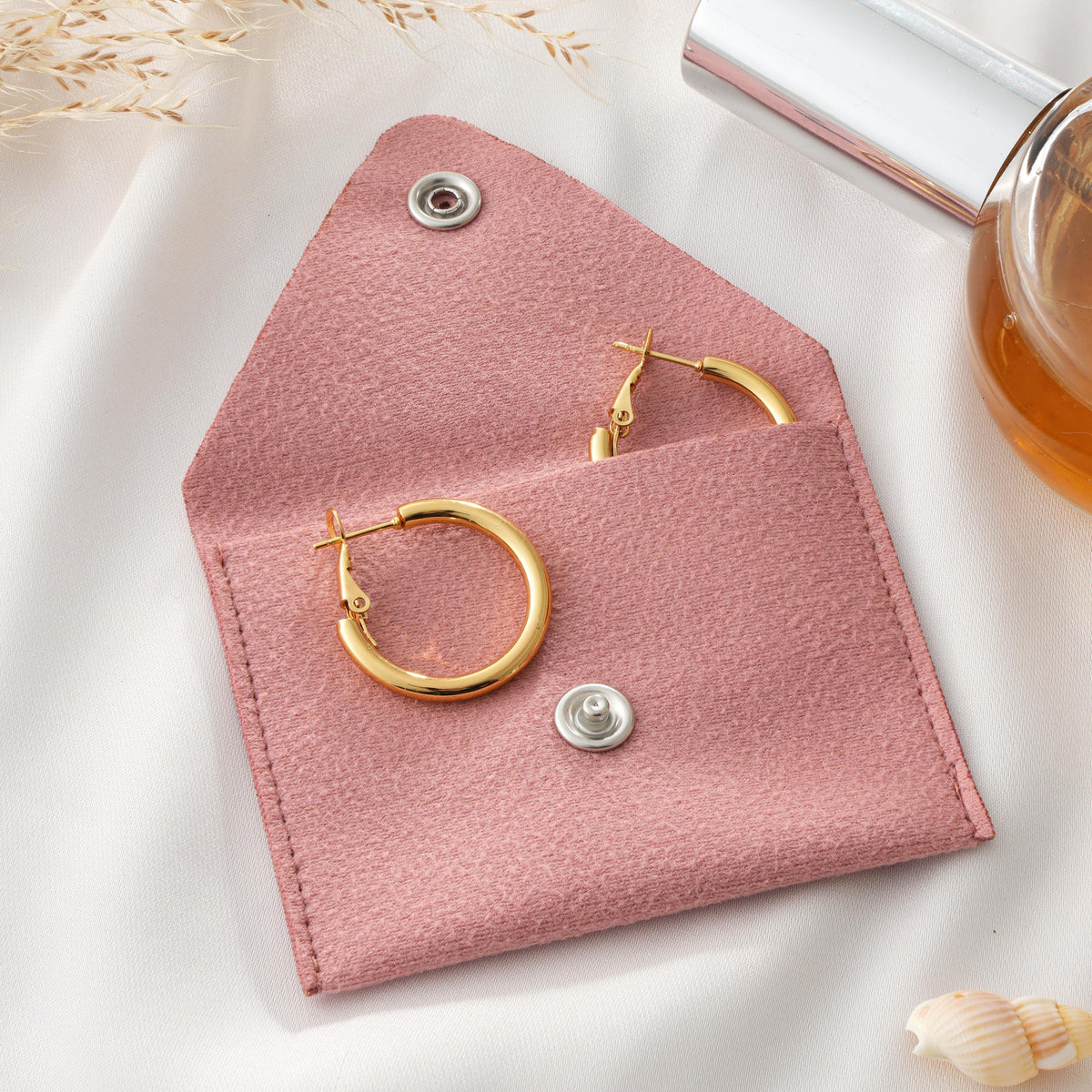 50pcs Envelope Jewelry Pouches Bulk, Vegan Suede Flap Bags for Necklace Ring, Minimalist Brand Packaging