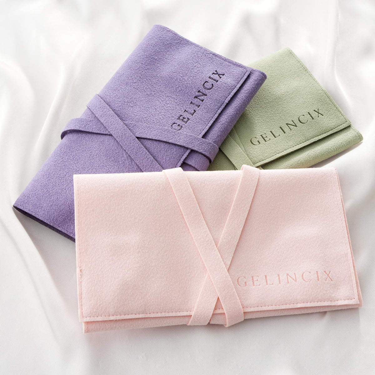 10pcs Jewelry Roll Organizers Wholesale, Vegan Suede Travel Cases with Logo Option, Boutique Resale Stock