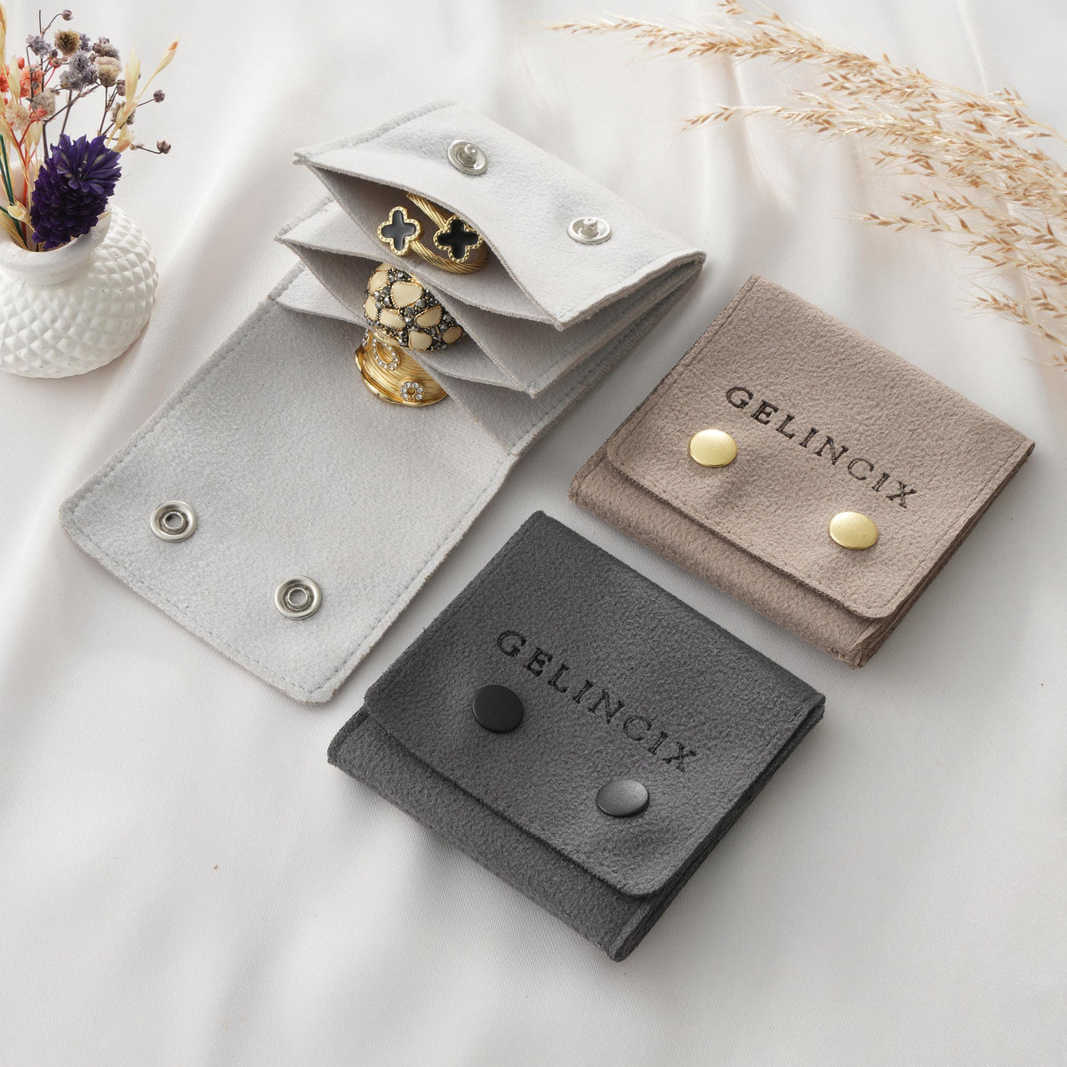50pcs Multi Layer Jewelry Pouches Wholesale, Vegan Suede Compact Organizers, Jewelry Store Supplies Bulk