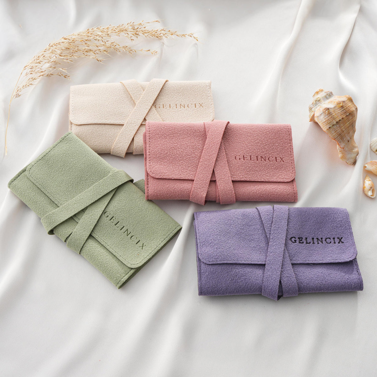 10pcs Travel Jewelry Rolls 19x12cm Wholesale, Anti Tangle Necklace Ring Cases, Vegan Suede Resale Pack