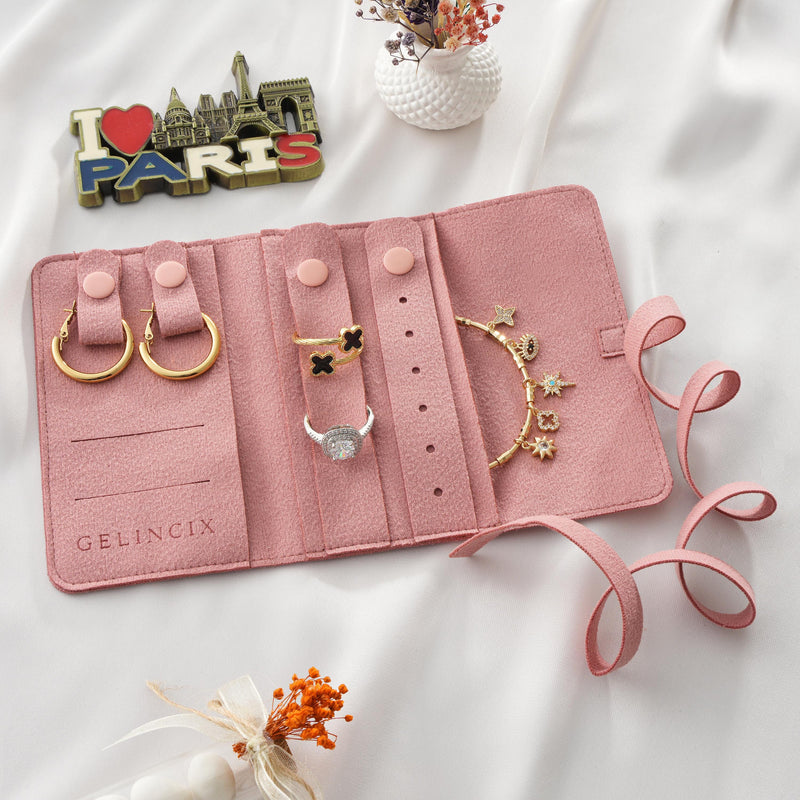 10pcs Travel Jewelry Rolls 19x12cm Wholesale, Anti Tangle Necklace Ring Cases, Vegan Suede Resale Pack