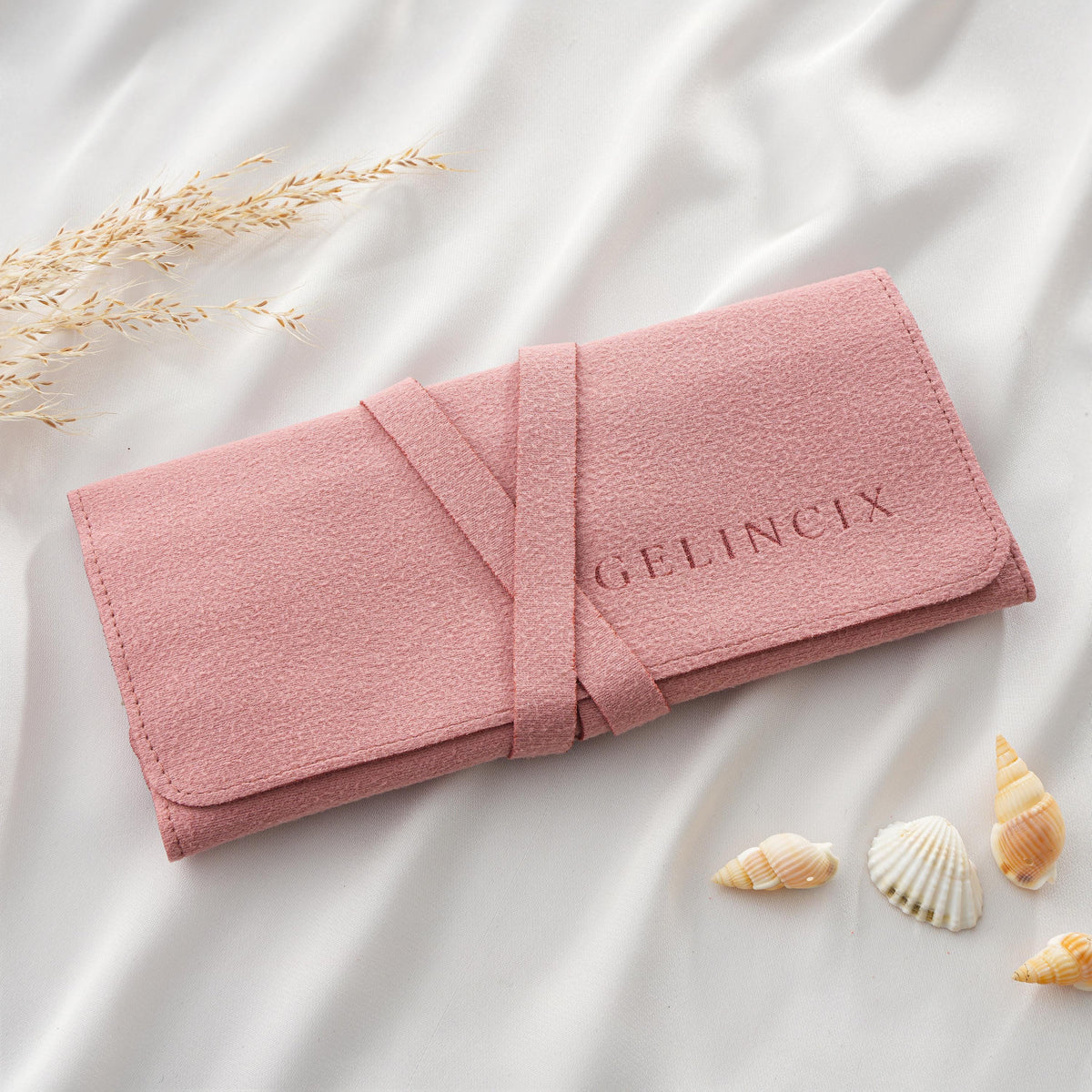 10pcs Large Jewelry Travel Rolls 28x18cm, Beige Vegan Suede Organizers Wholesale, Gift Shop Supply