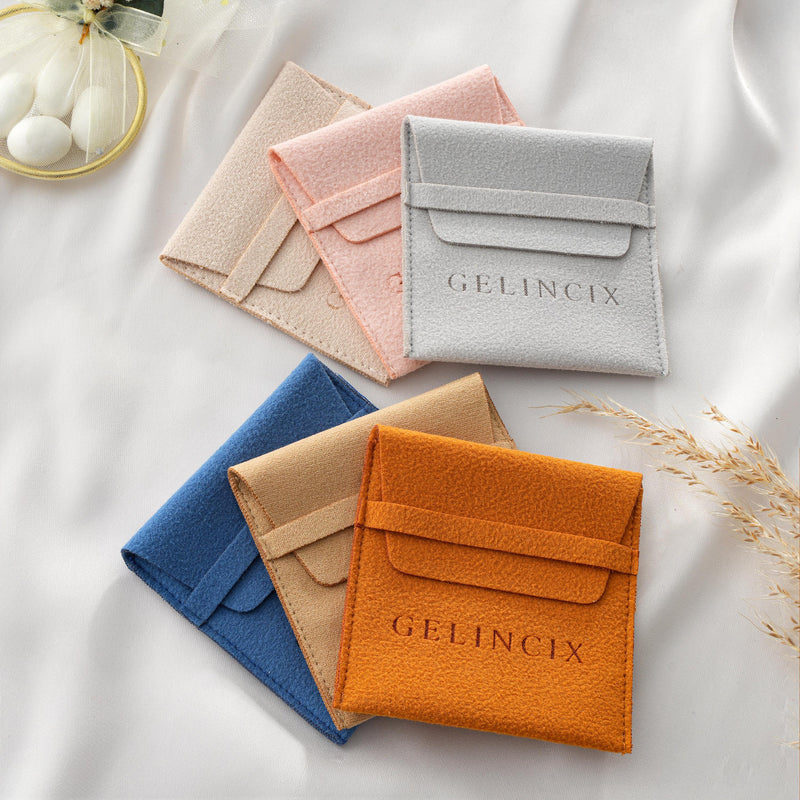 50pcs Boutique Packaging Bags 8x7.5cm, Soft Vegan Suede Jewelry Pouches, Custom Branded Gift Bags Bulk