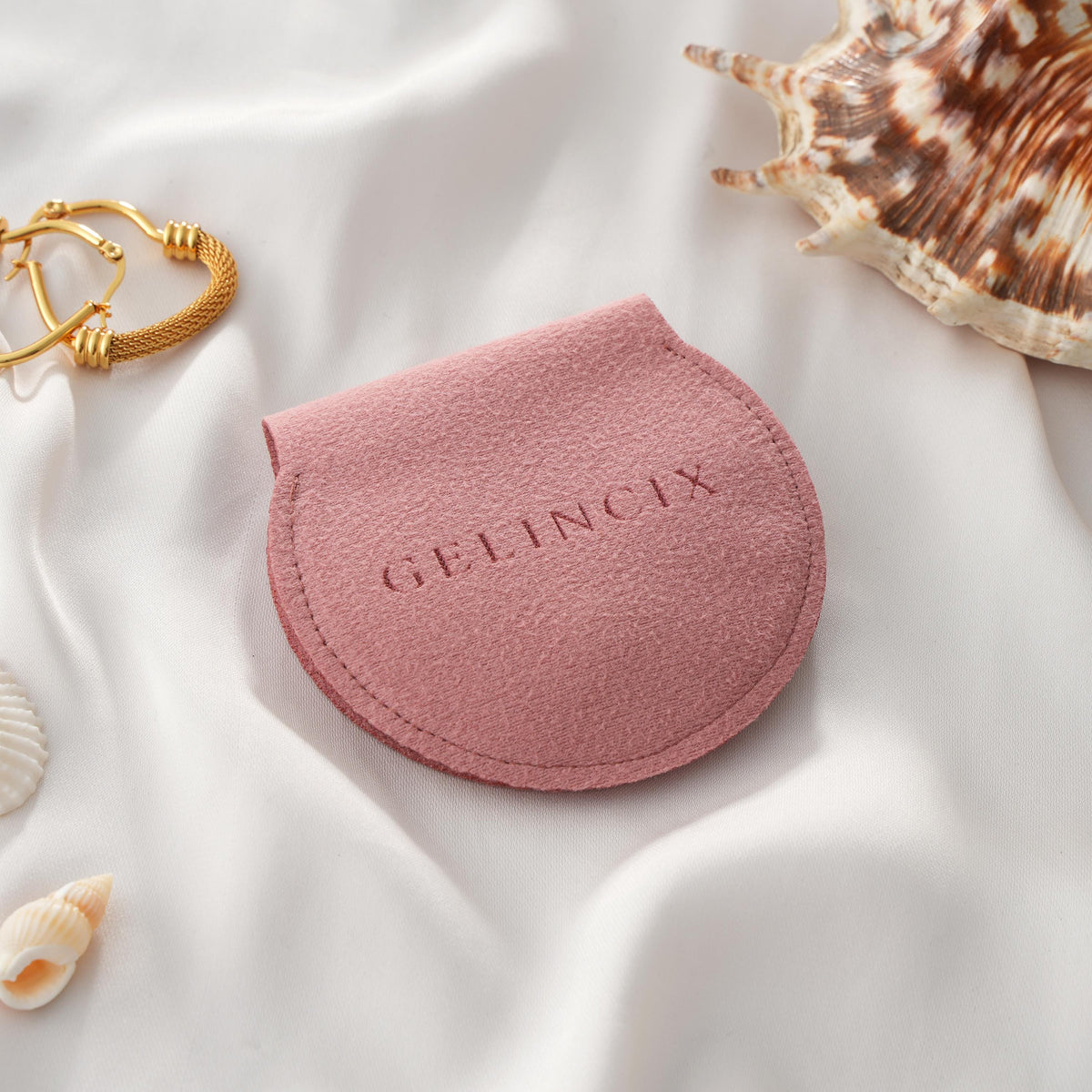 Round Suede Jewelry Pouches with Snap Closure, Set of 50 Custom Logo Packaging for Small Business, 8x7.5cm