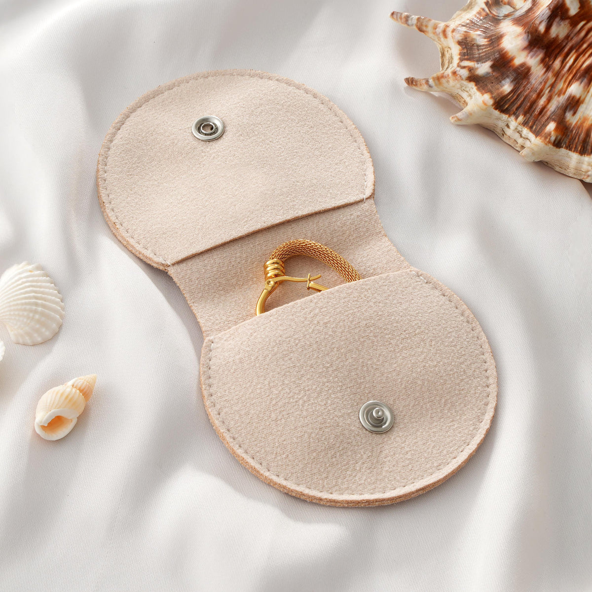 Round Suede Jewelry Pouches with Snap Closure, Set of 50 Custom Logo Packaging for Small Business, 8x7.5cm