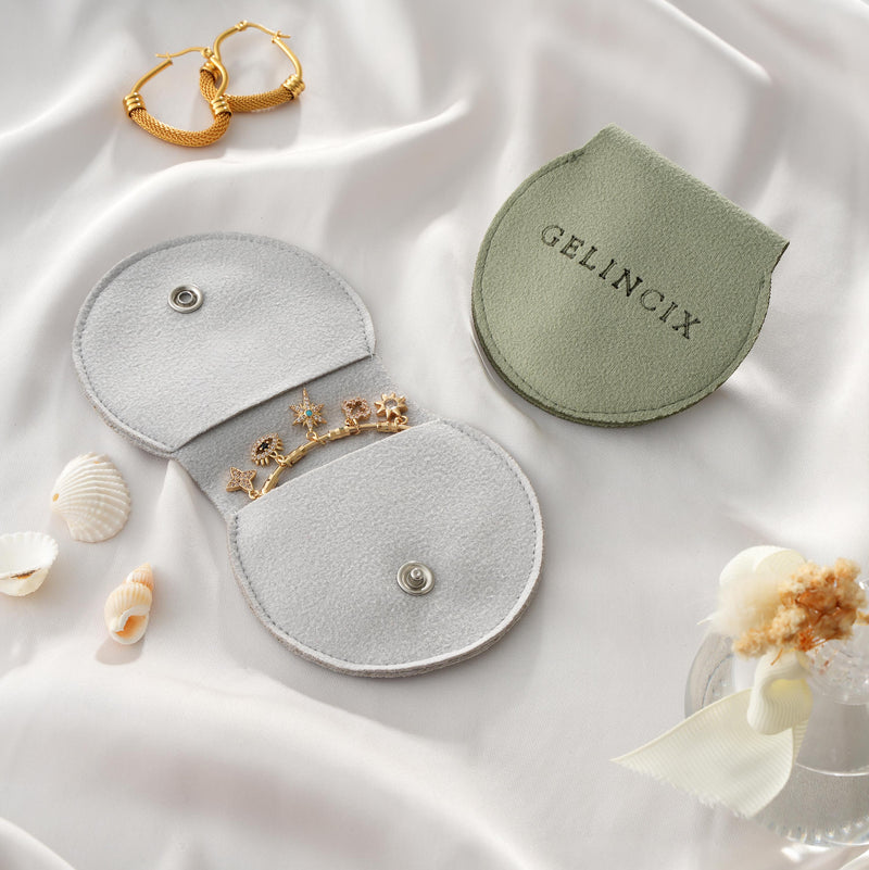 Round Suede Jewelry Pouches with Snap Closure, Set of 50 Custom Logo Packaging for Small Business, 8x7.5cm