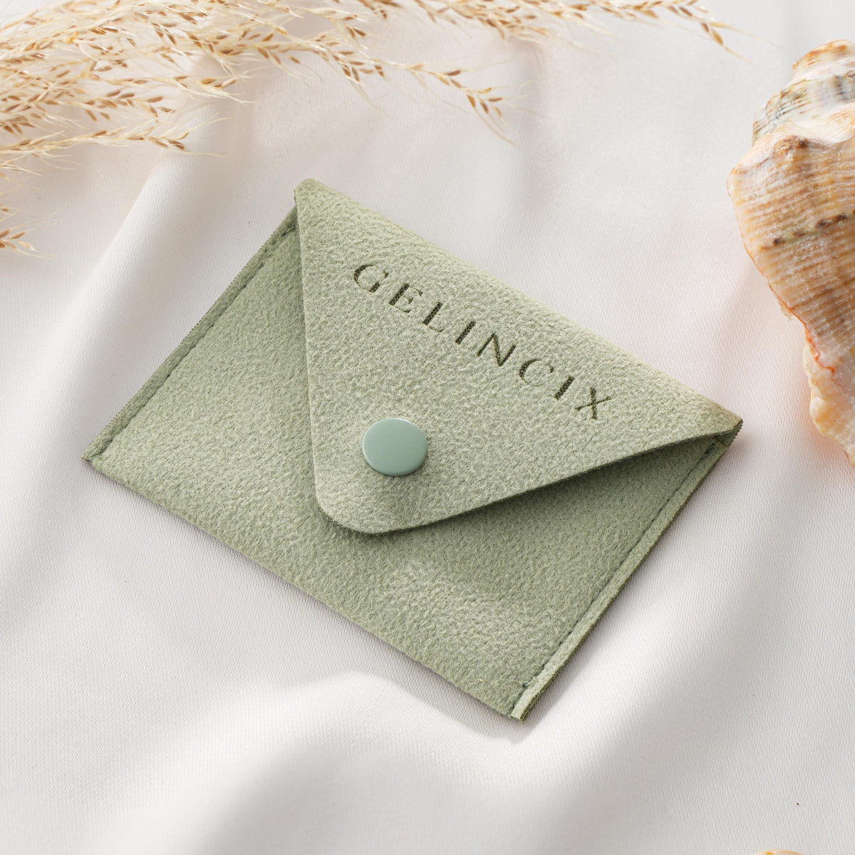 50pcs Envelope Jewelry Pouches Bulk, Vegan Suede Flap Bags for Necklace Ring, Minimalist Brand Packaging