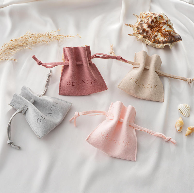 Client Gift Bags with Custom Logo, Set of 50 Vegan Suede Pouches 8x8cm, Corporate Gift Packaging for Brands