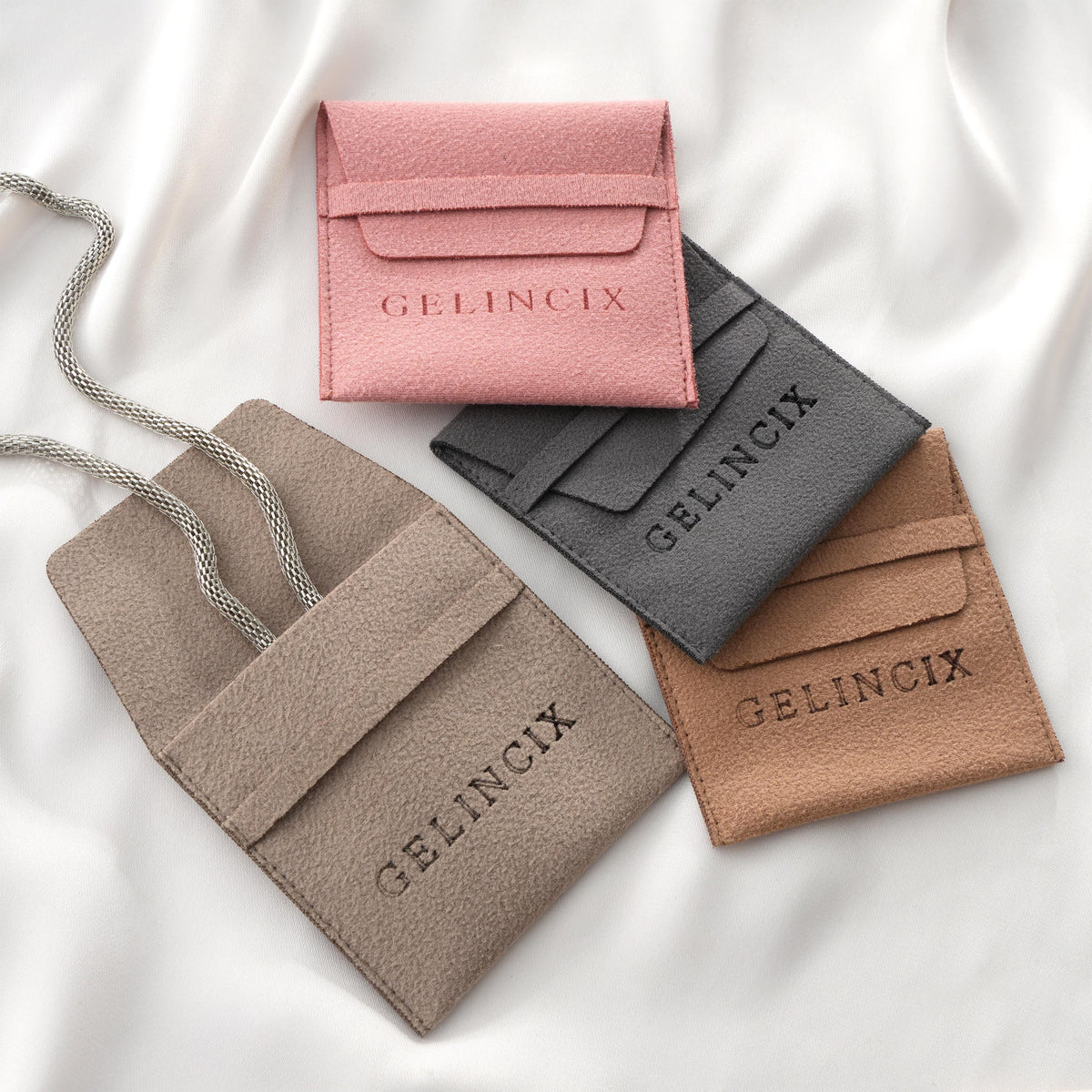 50pcs Boutique Packaging Bags 8x7.5cm, Soft Vegan Suede Jewelry Pouches, Custom Branded Gift Bags Bulk