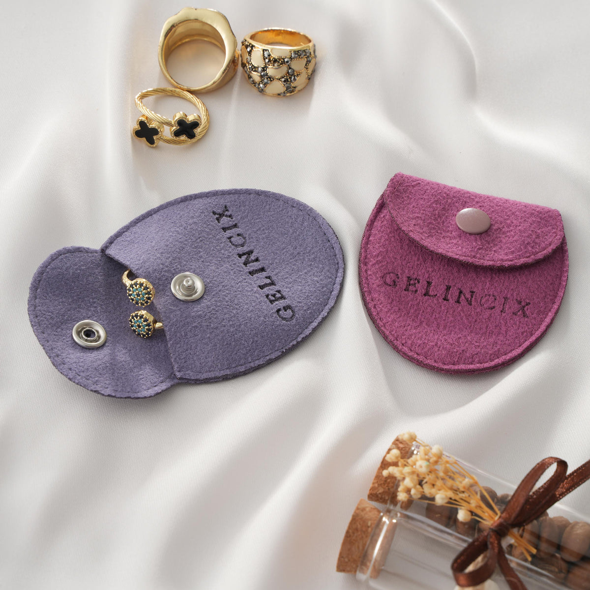 50pcs Earring and Ring Pouches Bulk 6x6cm, Custom Logo Vegan Suede Bags, Small Jewelry Packaging for Boutiques