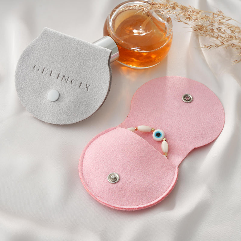 50pcs Round Jewelry Pouches Bulk, Vegan Suede Snap Cases with Custom Logo, Wholesale Boutique Packaging