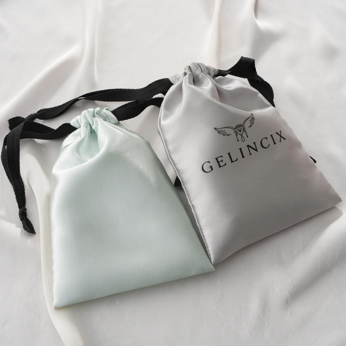 50pcs Satin Ribbon Tie Jewelry Pouches, Custom Logo Gift Packaging Bags, Elegant Small Business Supplies