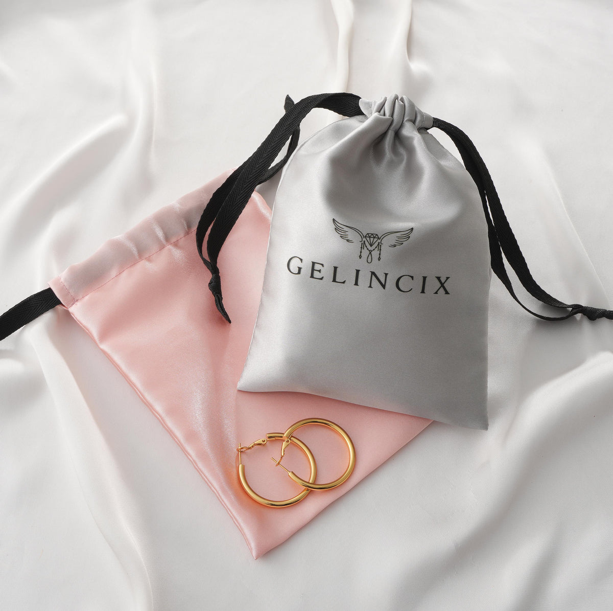 50pcs Satin Ribbon Tie Jewelry Pouches, Custom Logo Gift Packaging Bags, Elegant Small Business Supplies