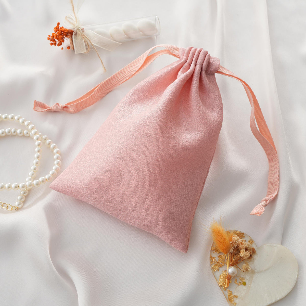 50pcs Satin Hair Accessory & Jewelry Bags, Custom Logo Drawstring Pouches for Small Business, Bulk