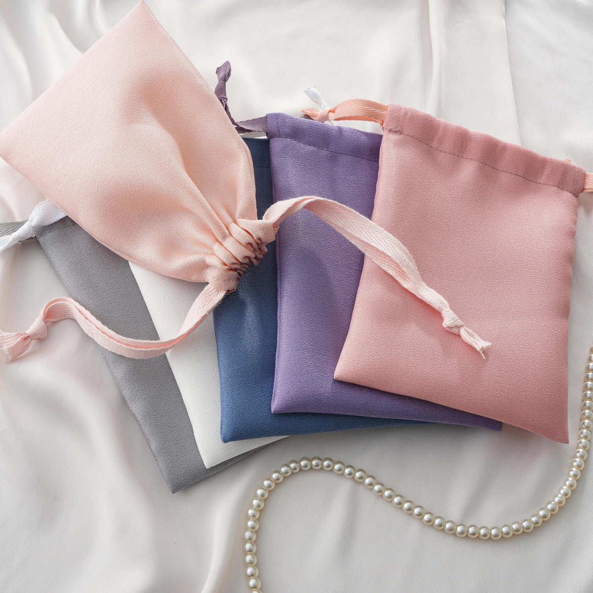 50pcs Satin Hair Accessory & Jewelry Bags, Custom Logo Drawstring Pouches for Small Business, Bulk