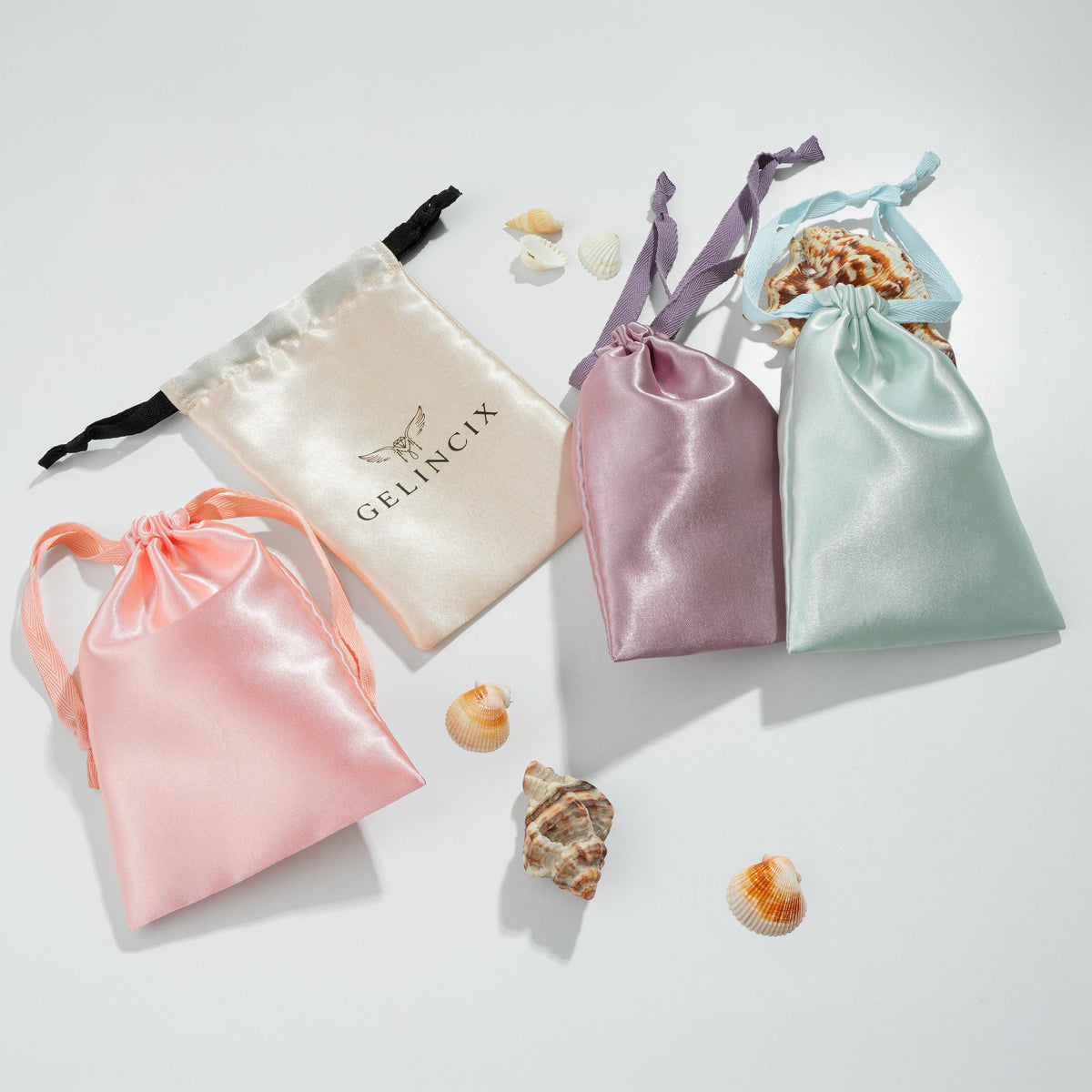 50pcs Satin Ribbon Tie Jewelry Pouches, Custom Logo Gift Packaging Bags, Elegant Small Business Supplies