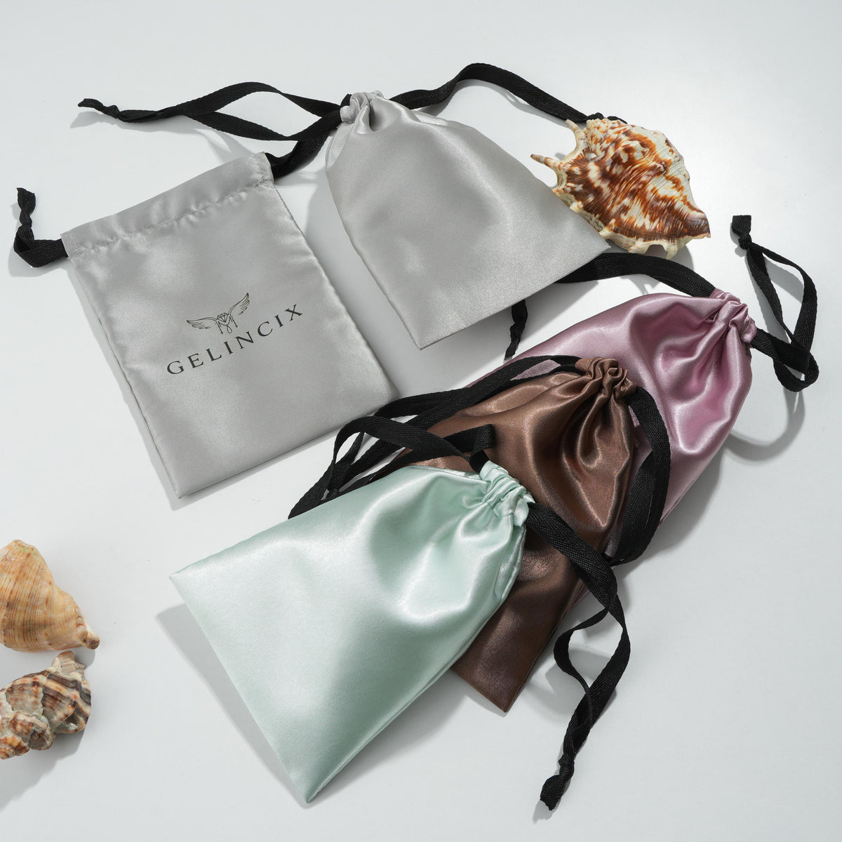 50pcs Satin Ribbon Tie Jewelry Pouches, Custom Logo Gift Packaging Bags, Elegant Small Business Supplies