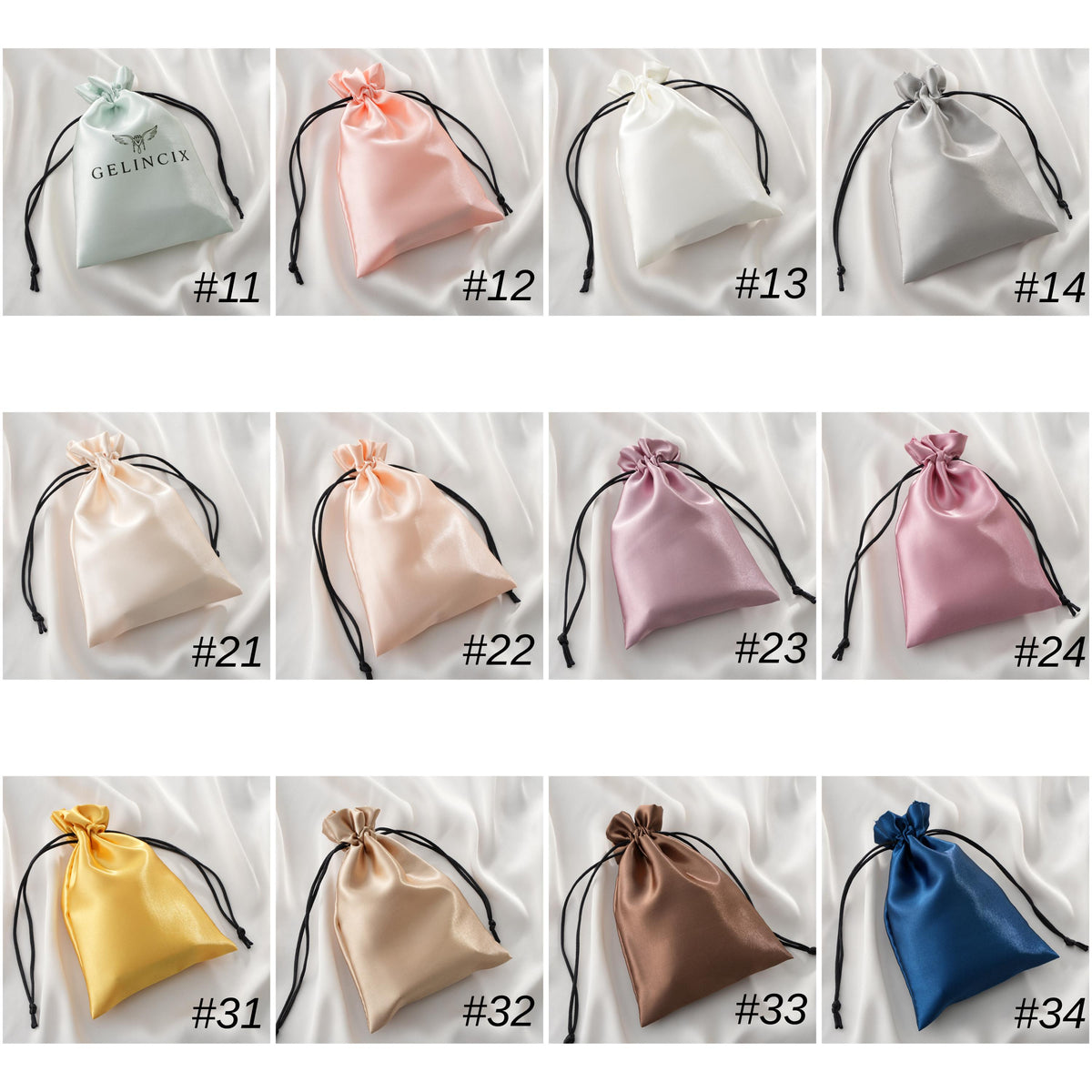 50pcs Satin Ribbon Tie Jewelry Pouches, Custom Logo Gift Packaging Bags, Elegant Small Business Supplies