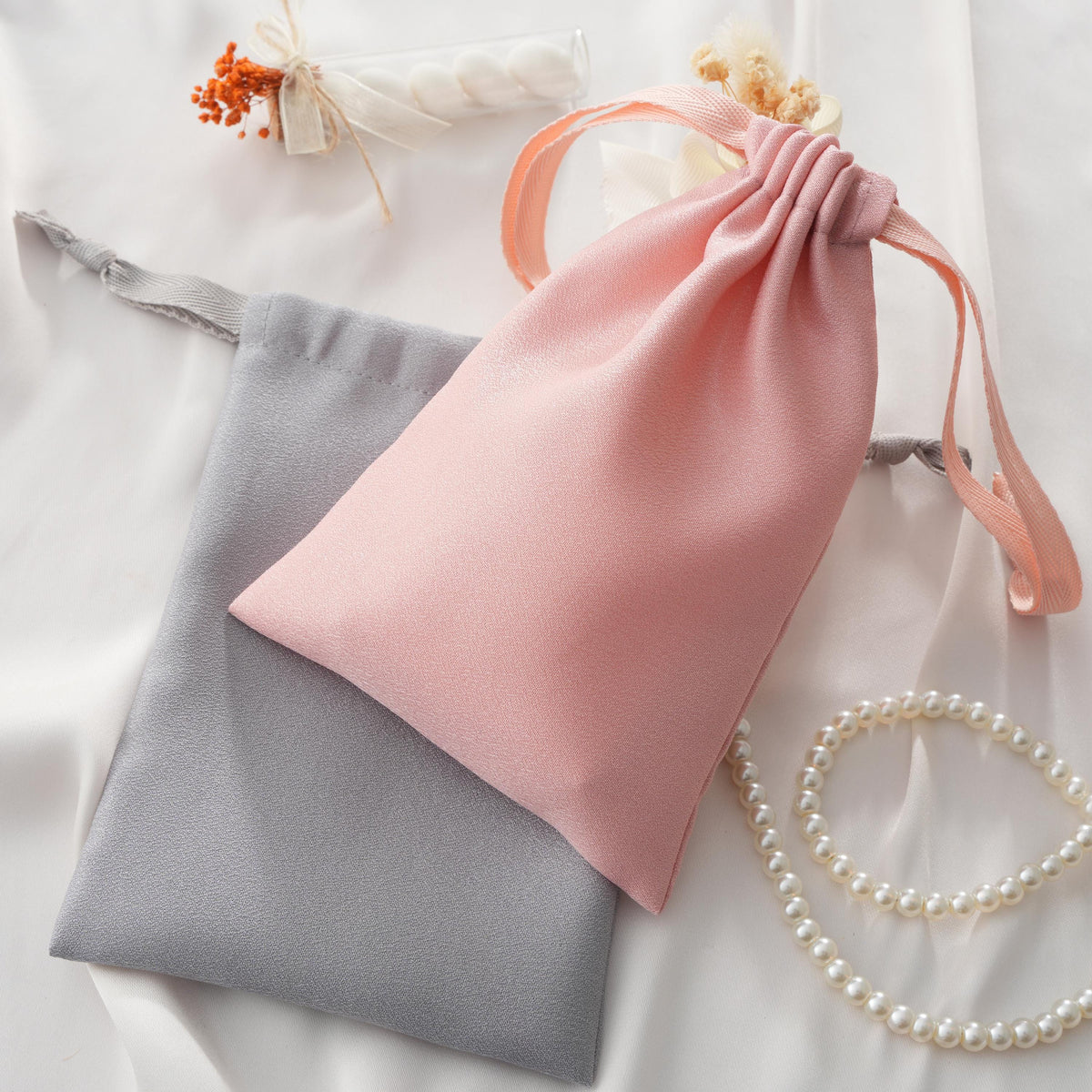 50pcs Satin Hair Accessory & Jewelry Bags, Custom Logo Drawstring Pouches for Small Business, Bulk