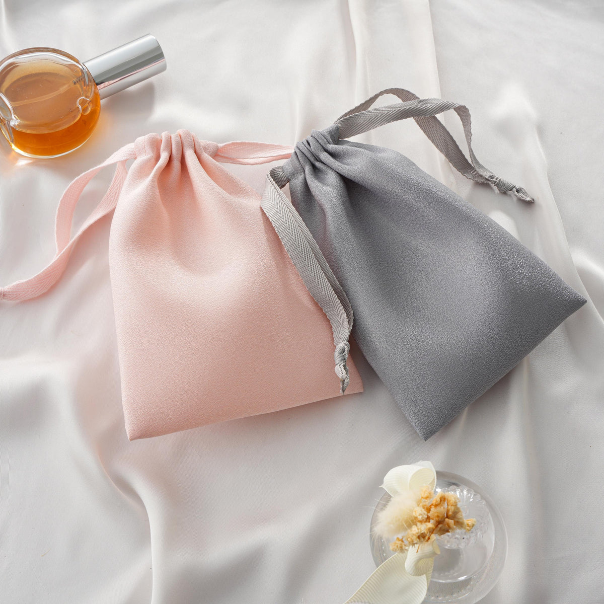 50pcs Satin Hair Accessory & Jewelry Bags, Custom Logo Drawstring Pouches for Small Business, Bulk