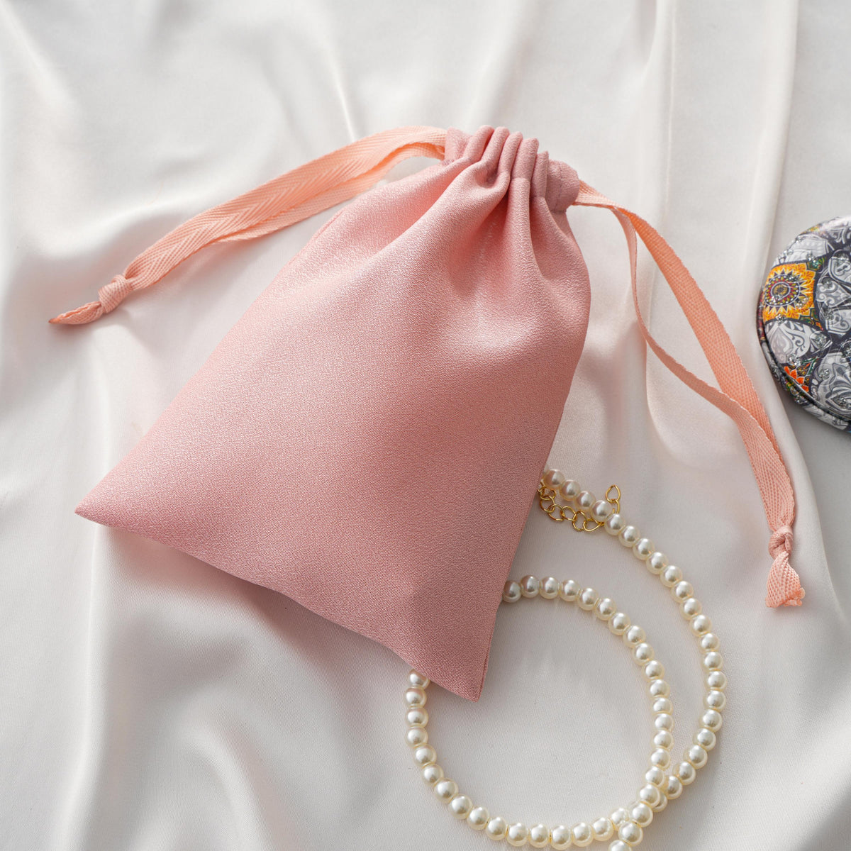50pcs Satin Hair Accessory & Jewelry Bags, Custom Logo Drawstring Pouches for Small Business, Bulk