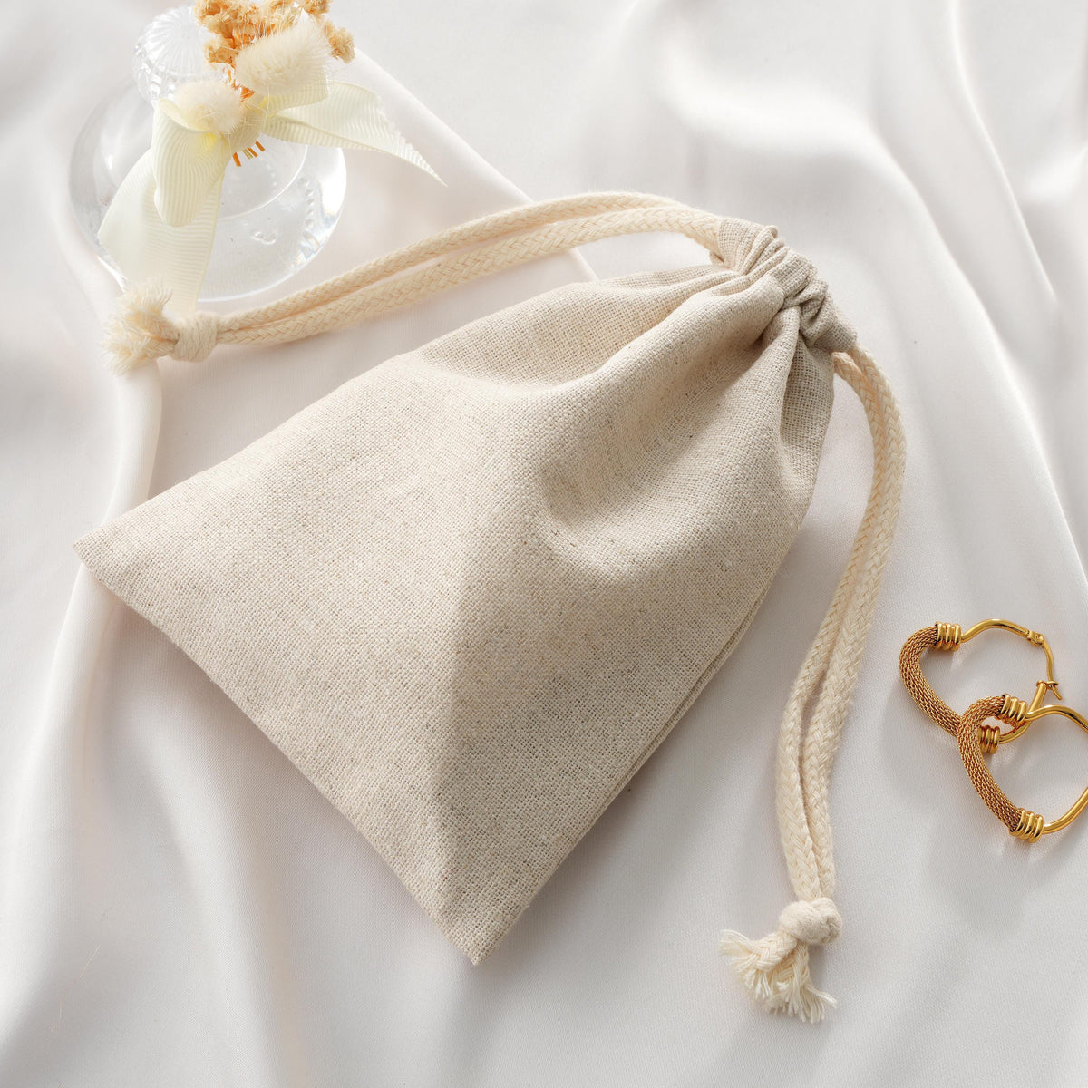 50pcs Eco Friendly Packaging Bags, Natural Linen Drawstring Pouches Custom Logo, Sustainable Gift Bags Bulk