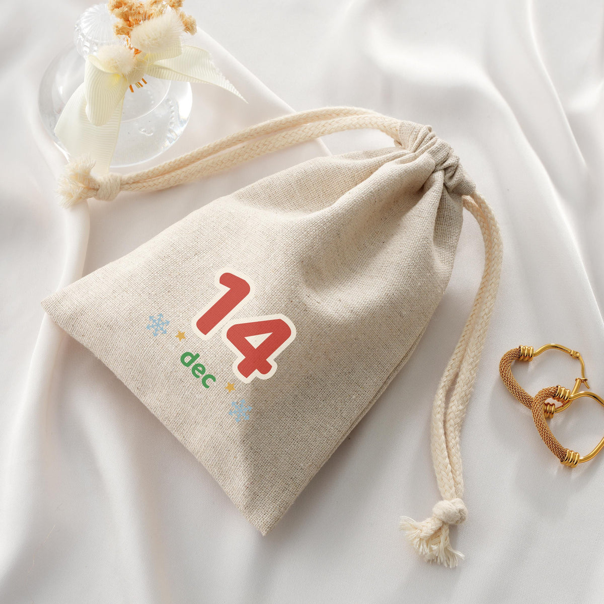 Linen Advent Calendar Bags Set of 24 for Kids, Reusable Christmas Countdown Drawstring Pouches, Custom Logo